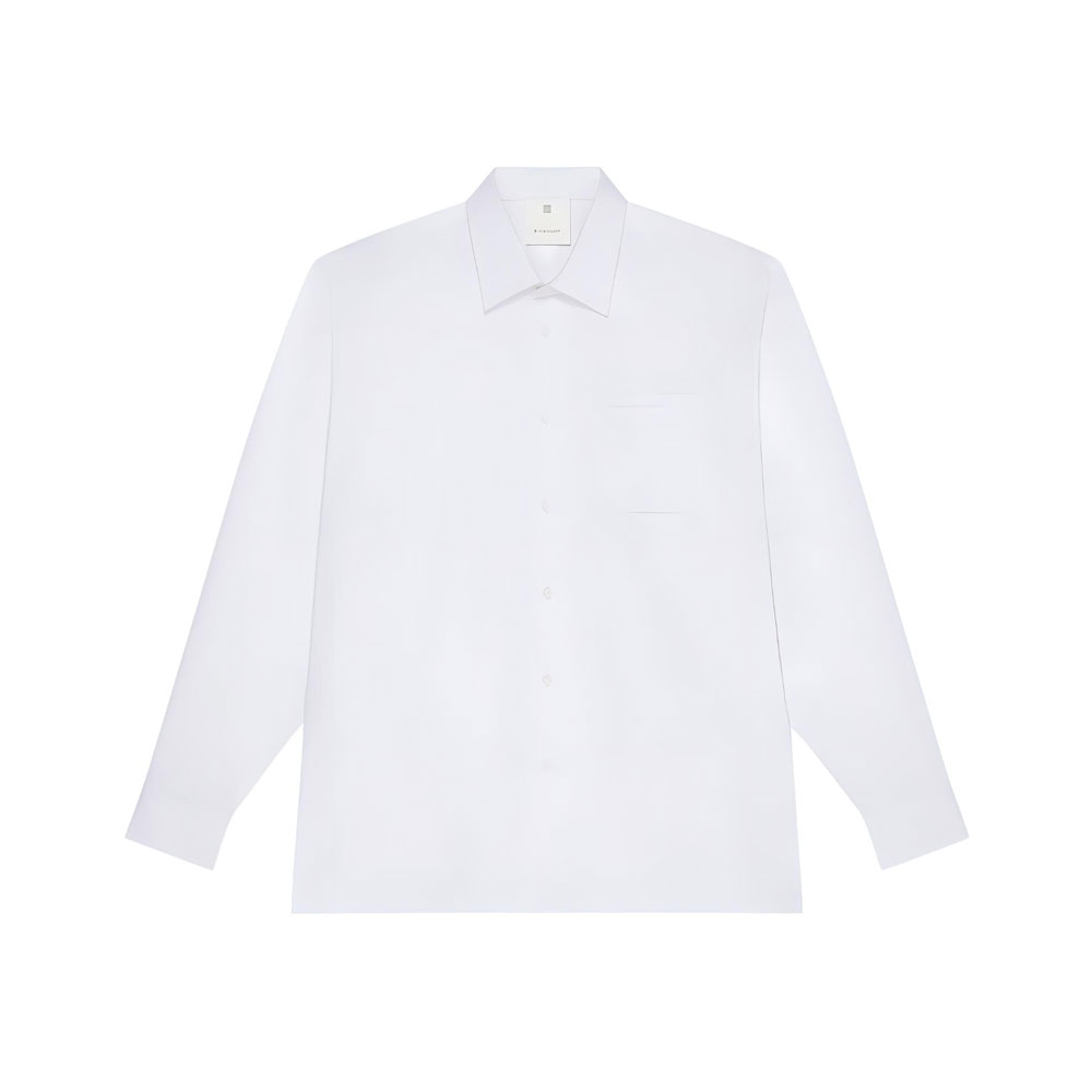 Givenchy  White Long Sleeve Poplin Shirt with Solid Color and Button-Down Collar BM610014M6-100