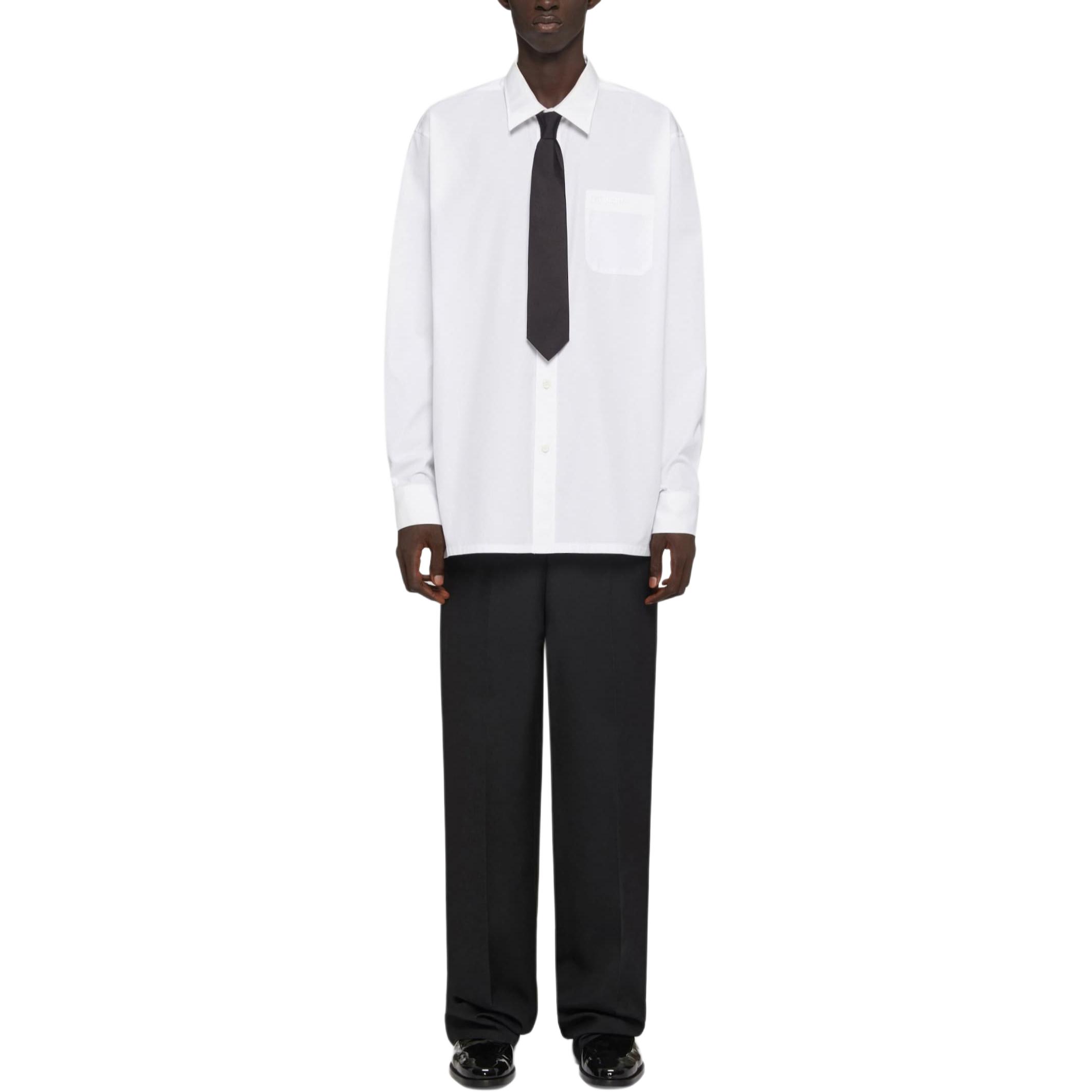 Lookbook 紀梵希白色純色扣襟領長袖Poplin襯衫 BM610014M6-100