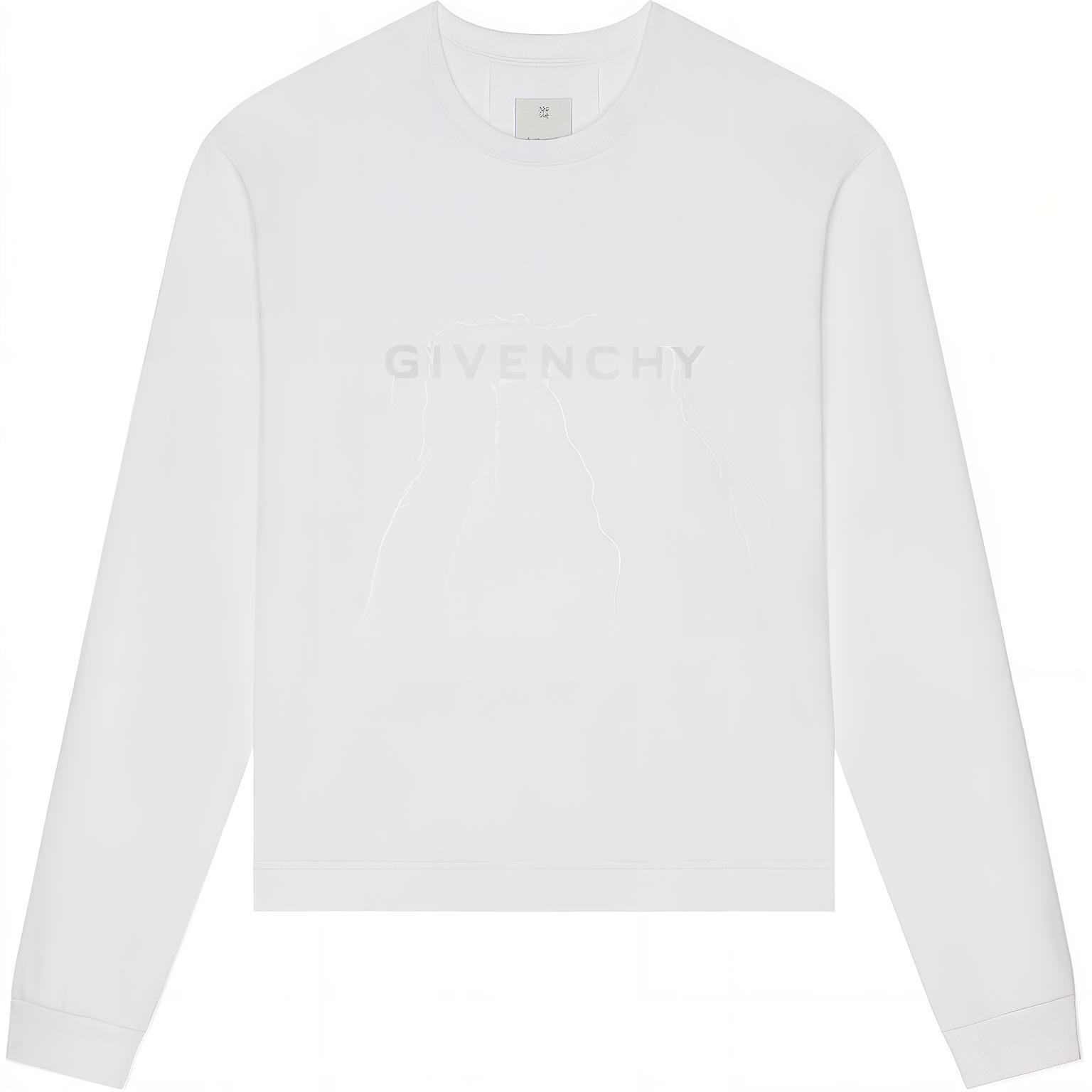 Givenchy  White Loose Fit Crewneck Long Sleeve T-Shirt with Letter Print BM71KK3YJ9-100