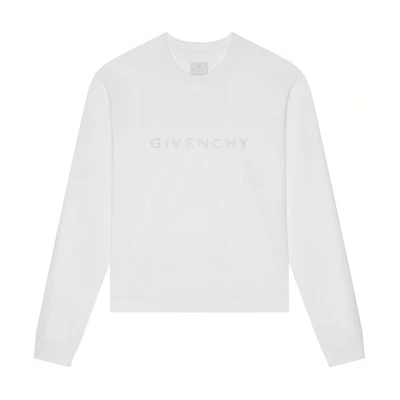 Givenchy White Loose Fit Crewneck Long Sleeve T-Shirt with Letter Print BM71KK3YJ9-100