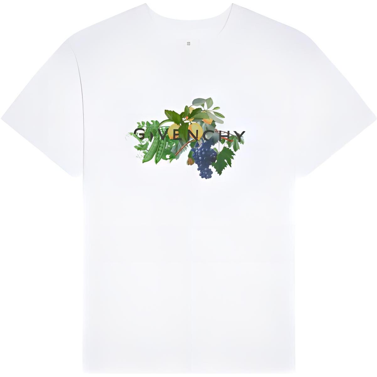 GIVENCHY  White Relaxed Fit Short Sleeve Tee with Botanical Fruit Print BM71JA3YGP-100