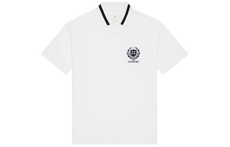 GIVENCHY  White Short Sleeve Polo with Button-Up and Print Design. BM71KX3YL0-100