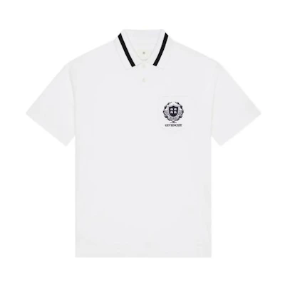 GIVENCHY White Short Sleeve Polo with Button-Up and Print Design. BM71KX3YL0-100