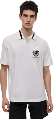 ジバンシィ 白 ショートスリーブ ポロシャツ ボタン付き プリントデザイン. BM71KX3YL0-100 Lookbook ジバンシィ 白 ショートスリーブ ポロシャツ ボタン付き プリントデザイン. BM71KX3YL0-100