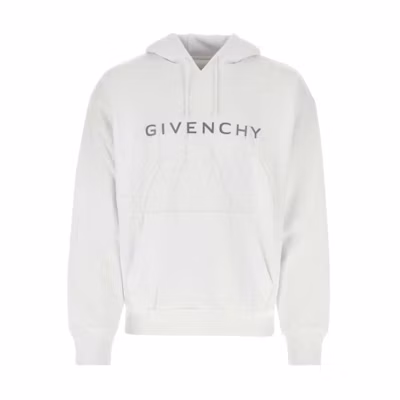 GIVENCHY White Solid Color Loose Fit Hoodie with Drawstring. BMJ0LA3YJ9100