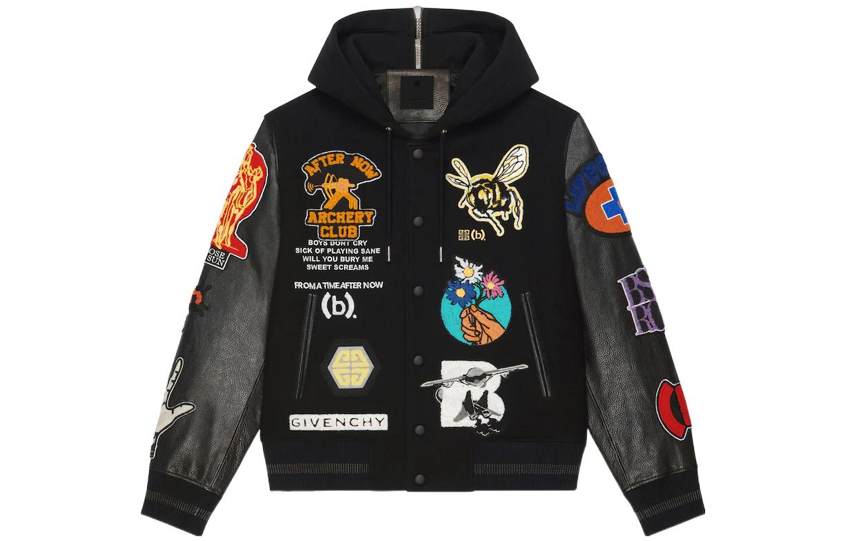 Givenchy All-Over Print Patch Hooded Single-Breasted Jacket Men Black BM011T6Y1R-001