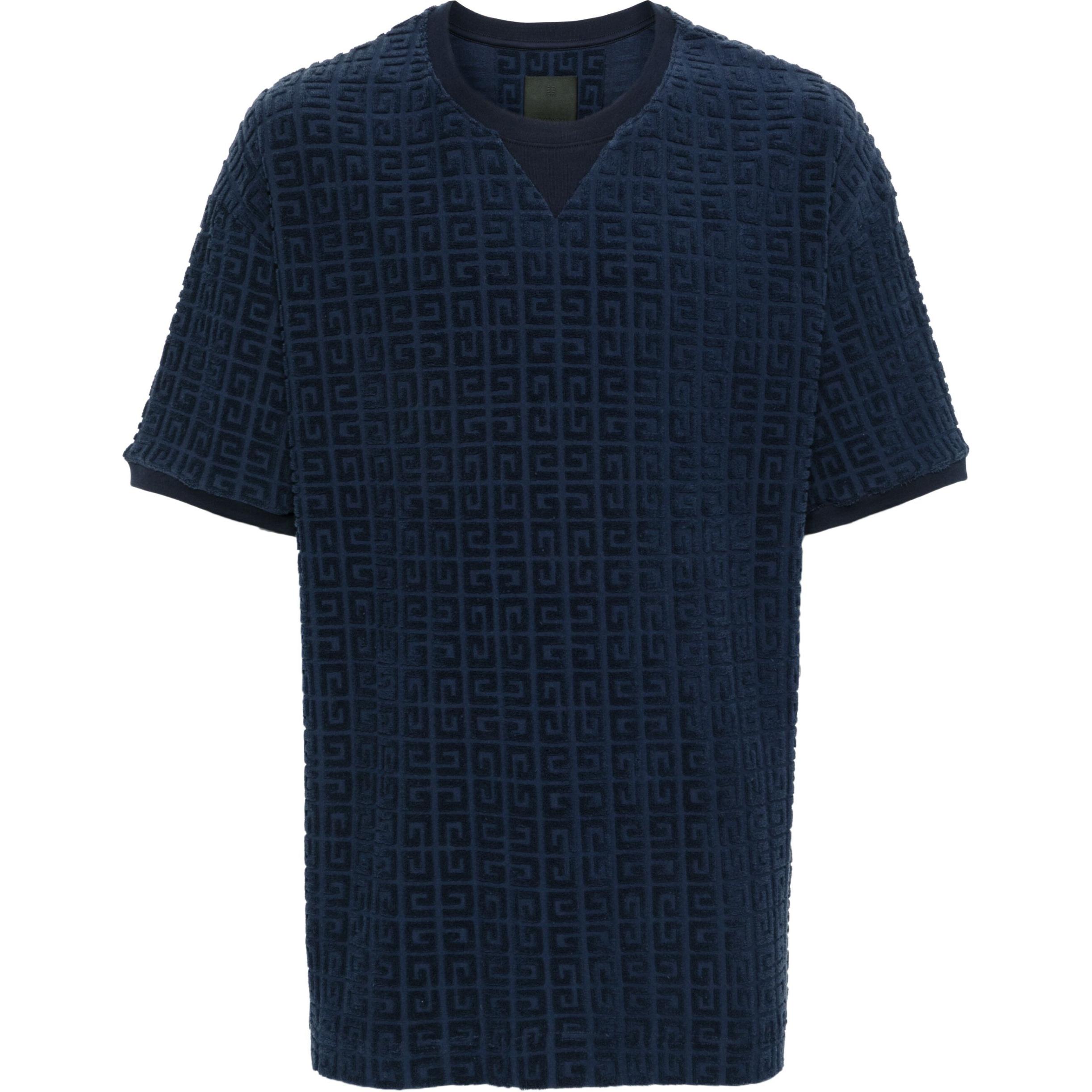 GIVENCHY Allover Print Navy Blue Crew Neck  T-Shirt. BM71JA3YF0-410