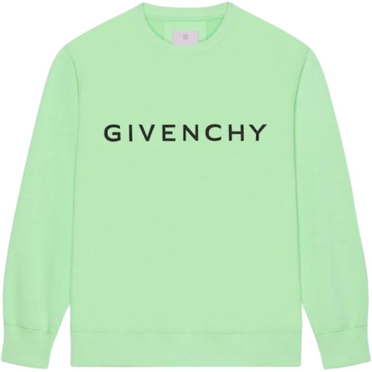GIVENCHY Archetype SS23 Green Logo Print Crewneck Long Sleeve Sweatshirt Men. BMJ0HA3YAC-326