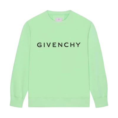 GIVENCHY Archetype SS23 Green Logo Print Crewneck Long Sleeve Sweatshirt Men. BMJ0HA3YAC-326