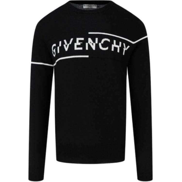 Givenchy Asymmetric Letter Knit Wool Sweater Black BM90B4404X-004