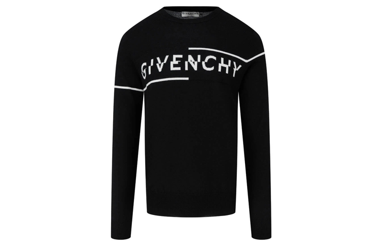 Order Givenchy Sweater Rajutan Wol Hitam Asimetris Huruf BM90B4404X-004