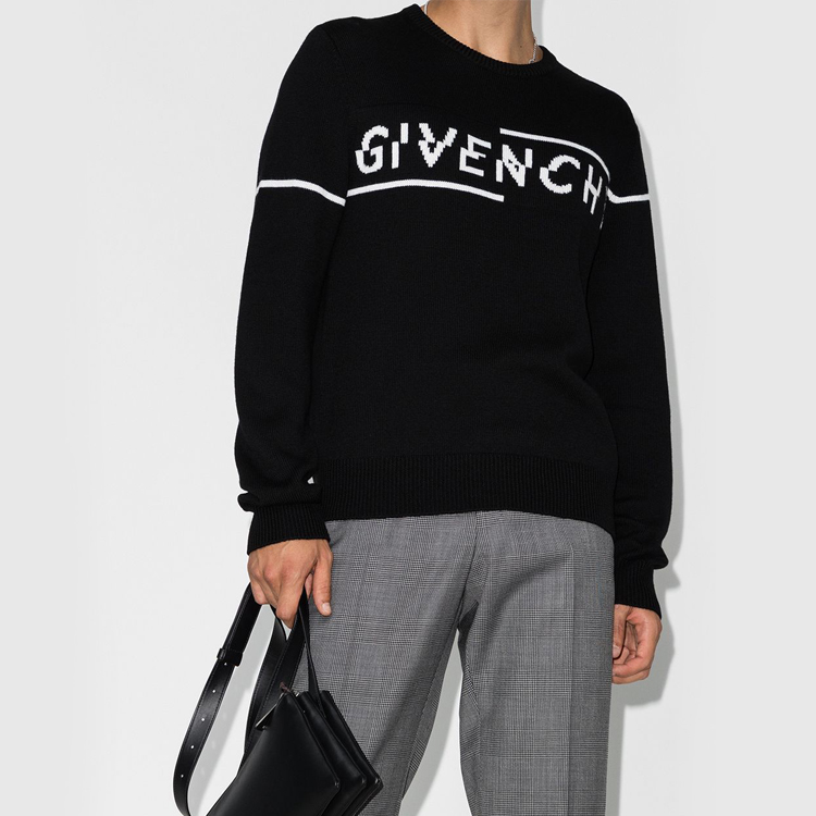 Shop Givenchy Sweater Rajutan Wol Hitam Asimetris Huruf BM90B4404X-004