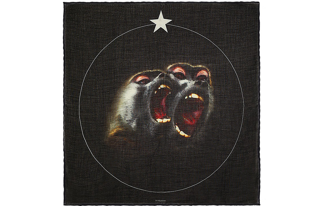 Givenchy Baboon Print Square Silk Scarf Black Unisex 1212GV-SE192-001