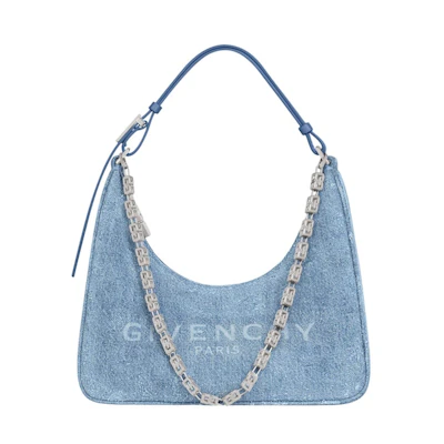 Givenchy Bag Small Moon Cut Out in Washed Denim with Chain Medium blue