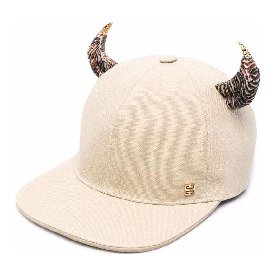 GIVENCHY Beige  Cotton Baseball Cap with Horn-Shaped Embellishment. BPZ024P0CD