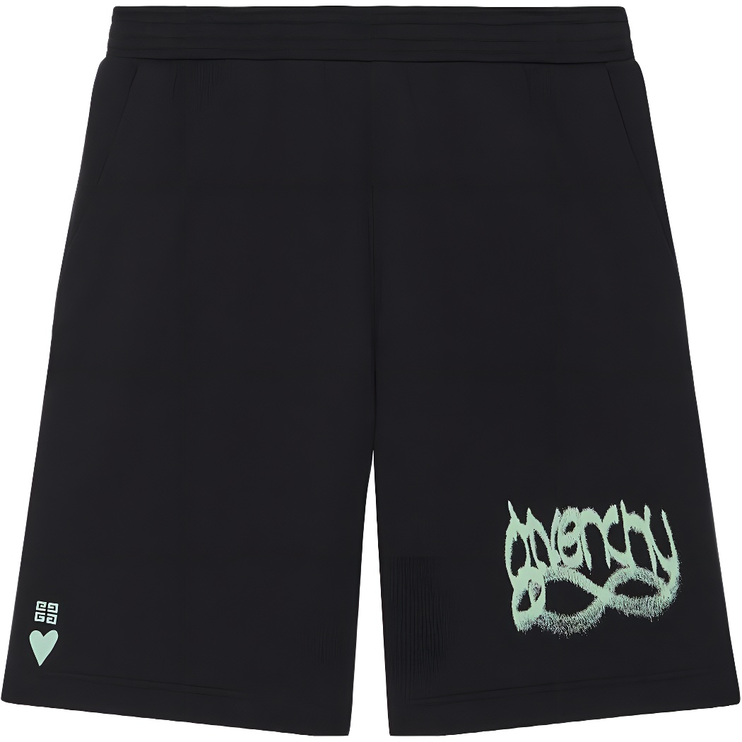 Givenchy Bermuda Fleece Shorts with Infinity Print Mid-Rise Relaxed Fit Black Men. BM51863YH8001