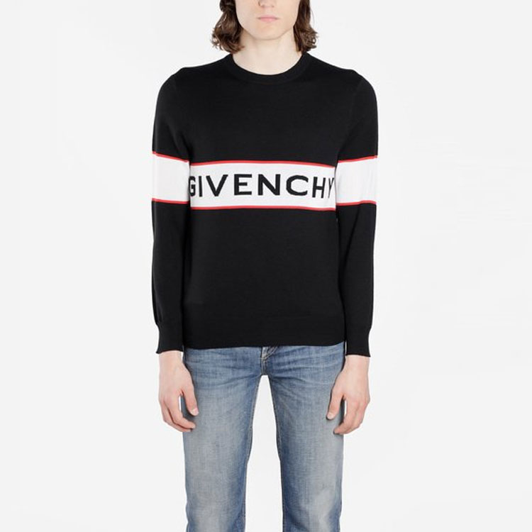Details for Givenchy Sweater Hitam Alphabet Logo Intarsia Rajut. BM900G400M