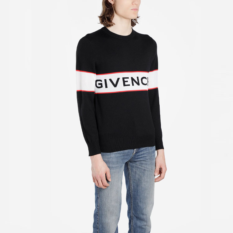 Sizing Givenchy Sweater Hitam Alphabet Logo Intarsia Rajut. BM900G400M