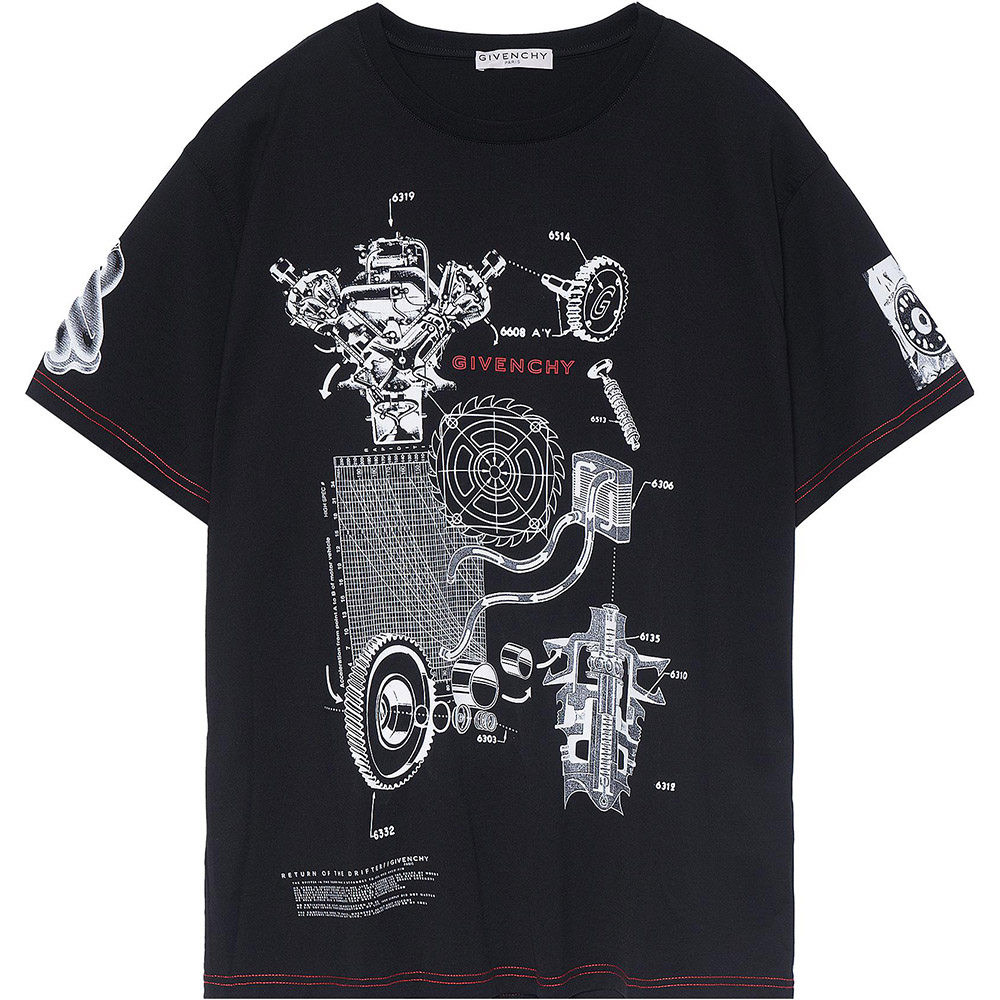 Givenchy Black Alphabet Pattern Print Crew Neck T-Shirt BM710Q3002-001