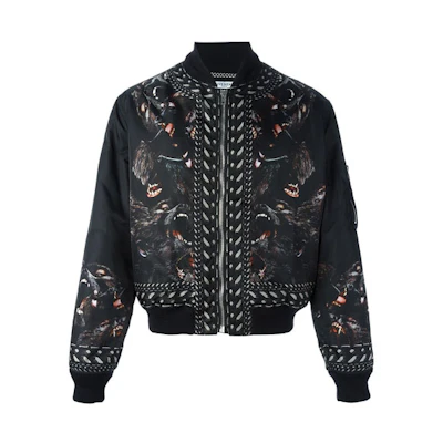 GIVENCHY Black Animal Print Zip-Up Long Sleeve Baseball Jacket. 16F0603749-001