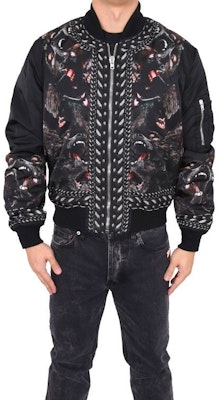 ジバンシィ ブラック アニマルプリント ジップアップ 長袖 ベースボールジャケット 16F0603749-001 Purchase ジバンシィ ブラック アニマルプリント ジップアップ 長袖 ベースボールジャケット 16F0603749-001