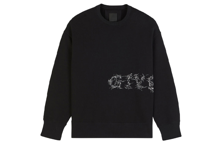 GIVENCHY Black Crewneck Sweatshirt with Letter Print Design. BMJ0DK3Y6V-001