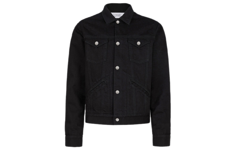 Givenchy Black Denim Jacket with Logo Pocket and Square Collar BM00BQ50C3-001