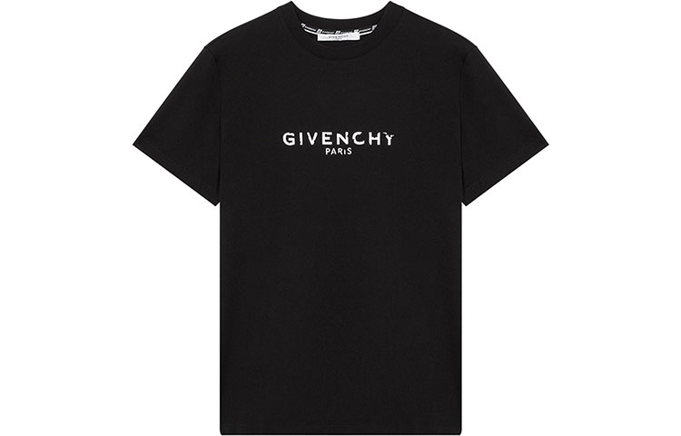 Givenchy Black Distressed Logo Print Cotton Crewneck T-Shirt BM70K93002-001