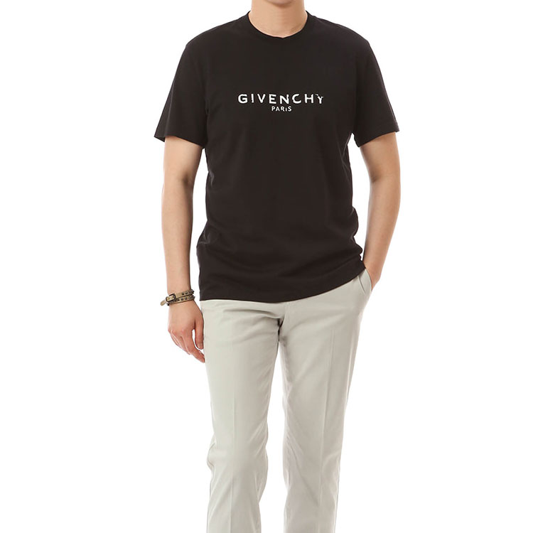 Sizing 纪梵希黑色复古做旧标志印花棉质圆领T恤 BM70K93002-001