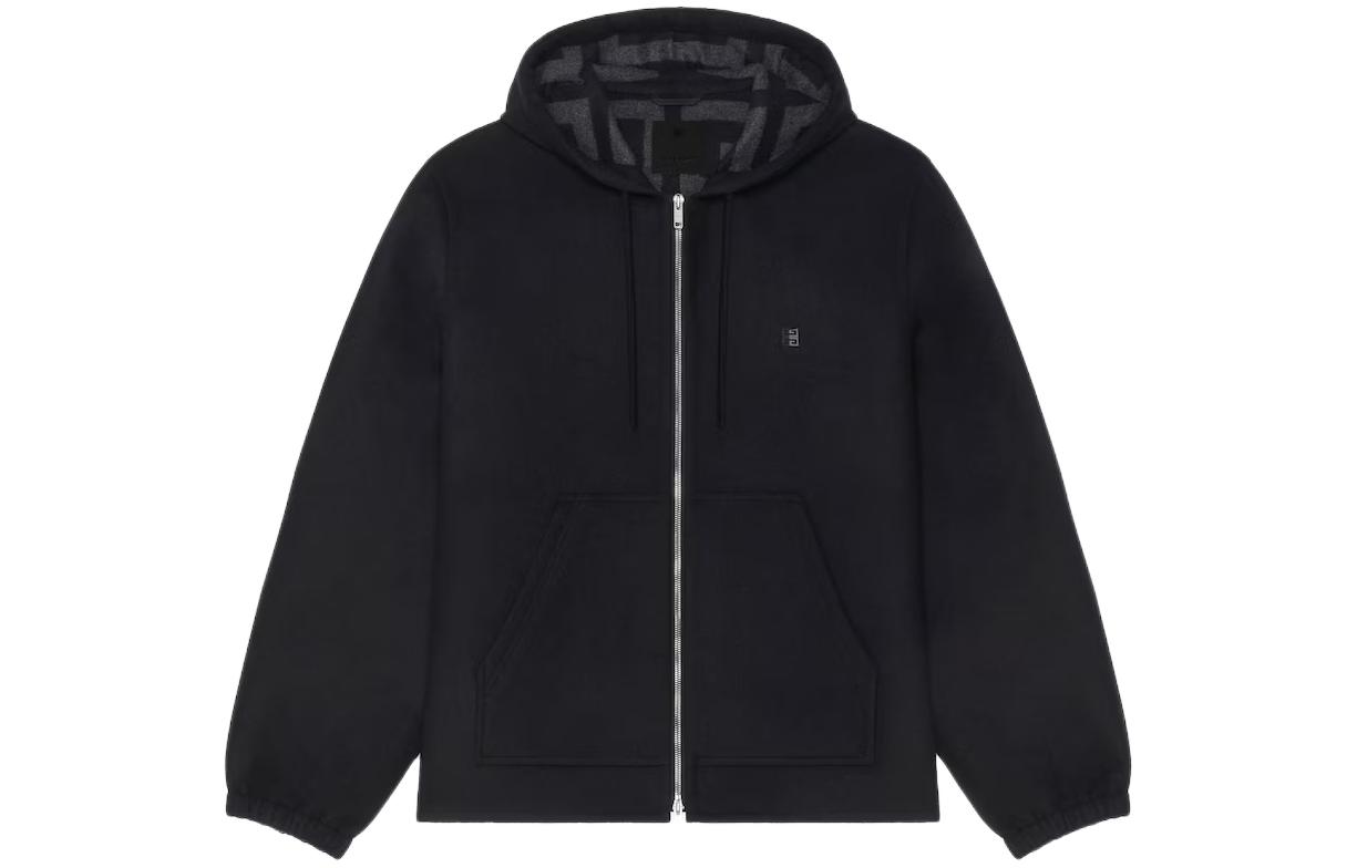 Givenchy Black Double Face Hoodie Jacket with Logo Embroidery and Zip Closure BM015214NZ-002