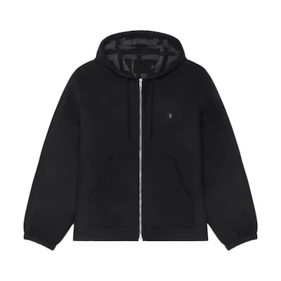 Givenchy Black Double Face Hoodie Jacket with Logo Embroidery and Zip Closure BM015214NZ-002