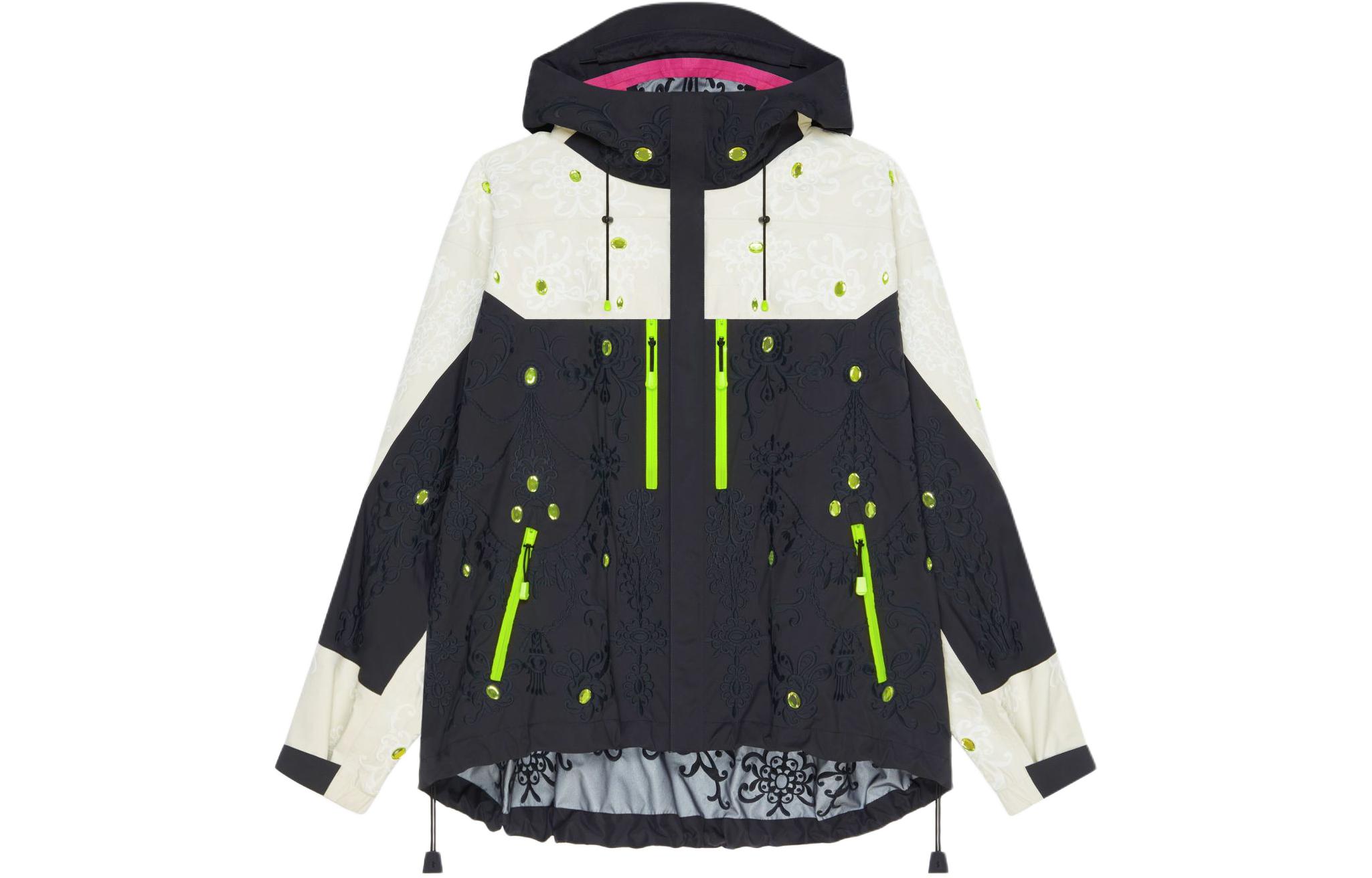 Givenchy Black Fitted Hooded Patchwork Zip-Up Jacket BM01611YFL-004