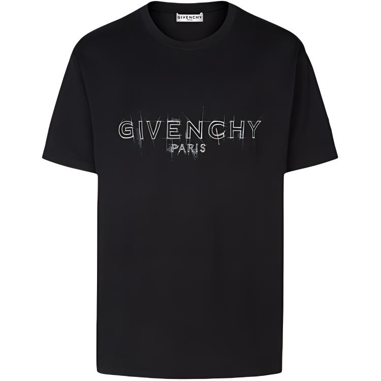 Buy 纪梵希黑色图案印花圆领短袖T恤 BM70ZQ3002-001