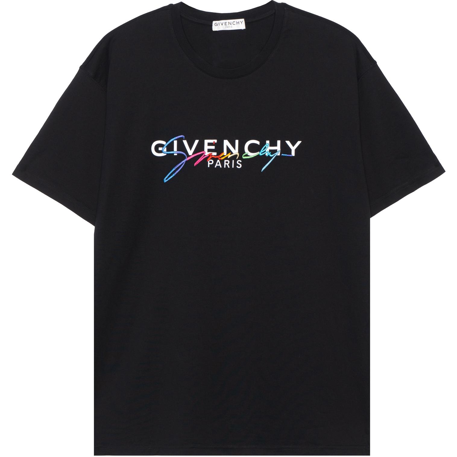GIVENCHY Black Handwriting Logo Embroidery Cotton T-Shirt BM70RL3002-001