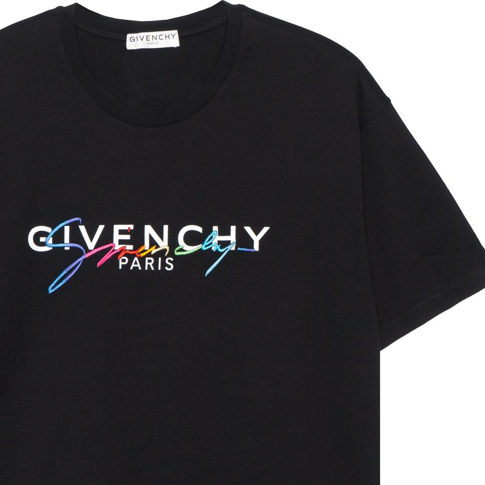 Sizing GIVENCHY Baju T-Shirt Hitam Logo Tulisan Bersulam Kapas BM70RL3002-001