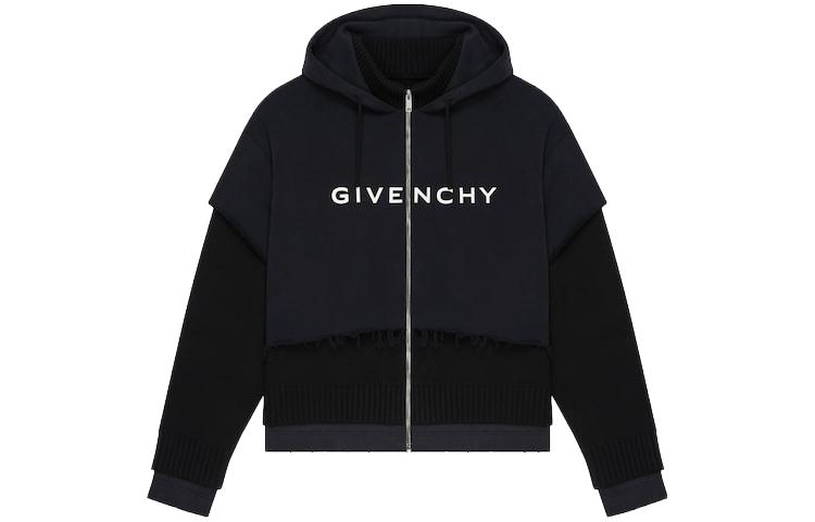 Givenchy Black Hoodie Jacket with Logo Print BM90MF4YDZ-011