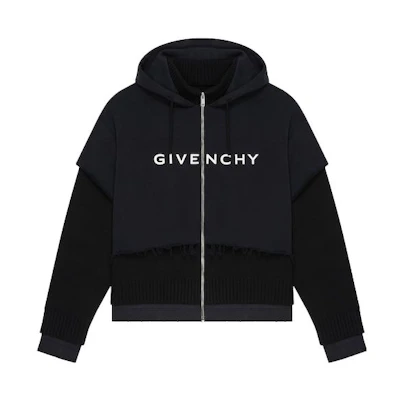 Givenchy Black Hoodie Jacket with Logo Print BM90MF4YDZ-011
