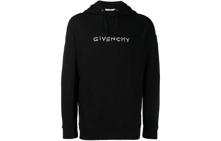 GIVENCHY Black Hoodie with Letter Logo Print and Long Sleeves. BMJ03730AF-001