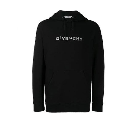 GIVENCHY Black Hoodie with Letter Logo Print and Long Sleeves. BMJ03730AF-001