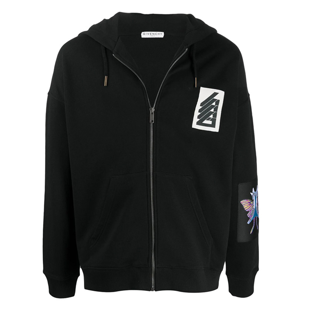 Givenchy Black Hoodie with Letter Print and Full Zipper BMJ05Q30AF-001