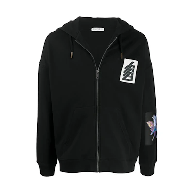 Givenchy Black Hoodie with Letter Print and Full Zipper BMJ05Q30AF-001