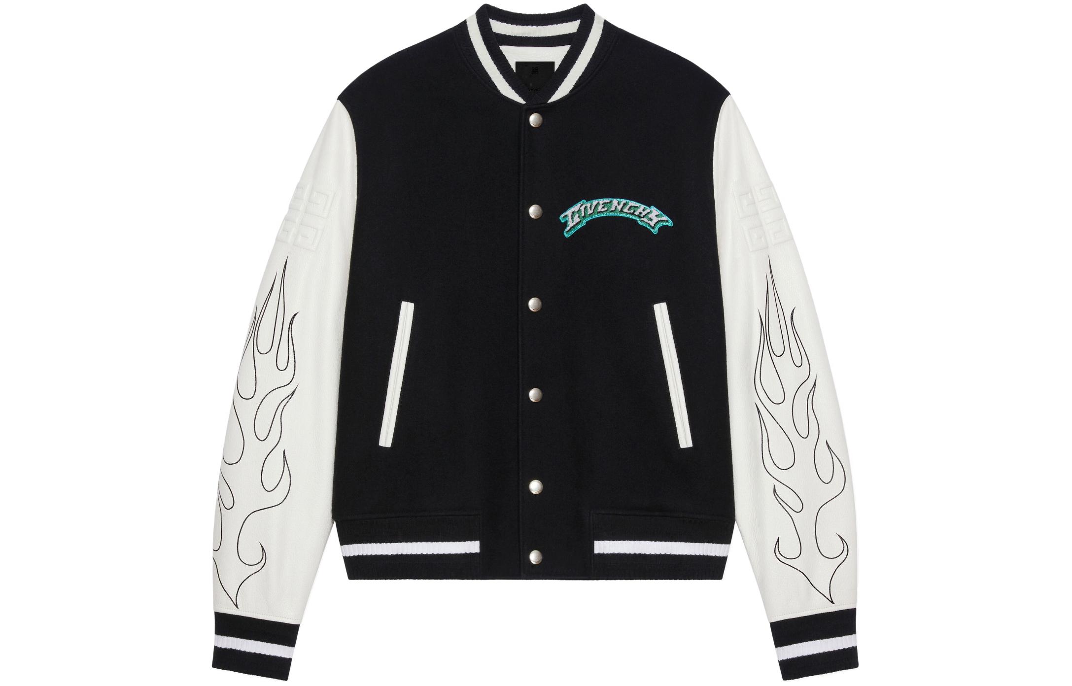 Givenchy Black Letter Print Baseball Collar Jacket BM011S6Y2V-004