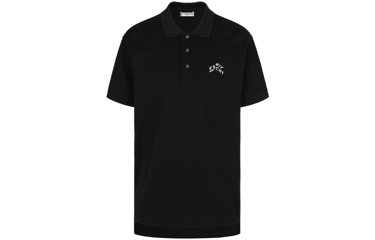 GIVENCHY Black Letter Print Straight-Cut Short-Sleeve Polo Shirt. BM71173006-001