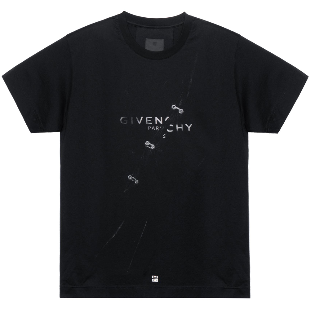 Givenchy Black Letter Visual Trap Effect Crewneck T-Shirt. BM71333Y6B-001