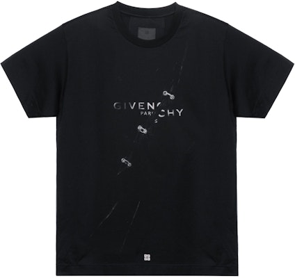 ジバンシィ ブラック レター ビジュアル トラップ エフェクト クルーネック Tシャツ BM71333Y6B-001 Order ジバンシィ ブラック レター ビジュアル トラップ エフェクト クルーネック Tシャツ BM71333Y6B-001