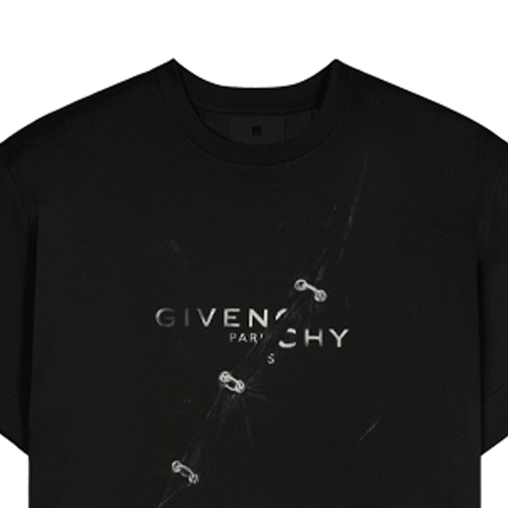 Sizing ジバンシィ ブラック レター ビジュアル トラップ エフェクト クルーネック Tシャツ BM71333Y6B-001