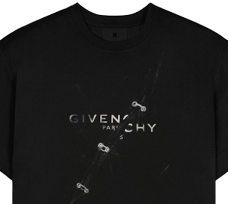 ジバンシィ ブラック レター ビジュアル トラップ エフェクト クルーネック Tシャツ BM71333Y6B-001 Sizing ジバンシィ ブラック レター ビジュアル トラップ エフェクト クルーネック Tシャツ BM71333Y6B-001