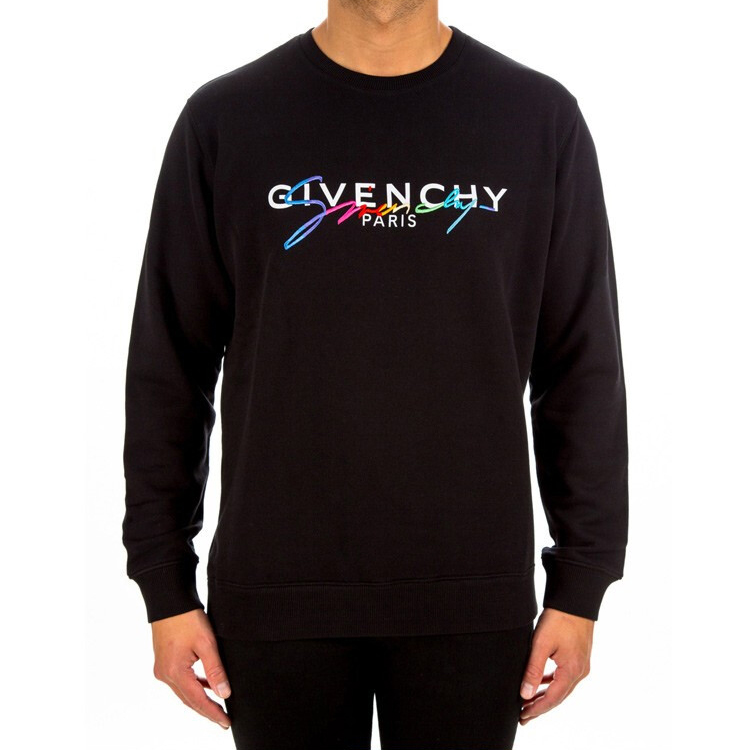 Shop GIVENCHY 黑色標誌圓領長袖上衣 BMJ03C30AF-001