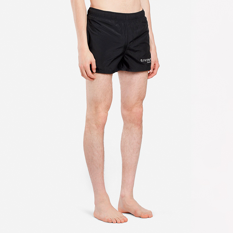 Shop Givenchy Black Logo Print Mid-Rise Slim Casual Shorts BMA0061Y5N-001