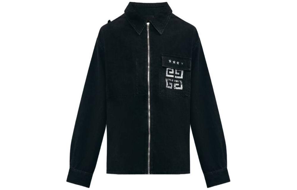 Givenchy Black Long-Sleeve Jacket with Logo Print and Turn-Down Collar BM61035YAA-001